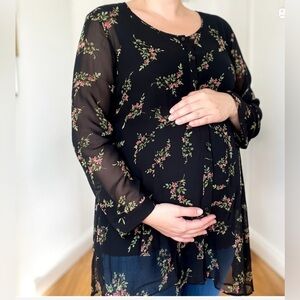 Seraphine Maternity Cute Sheer Floral Tiered Top sz 14